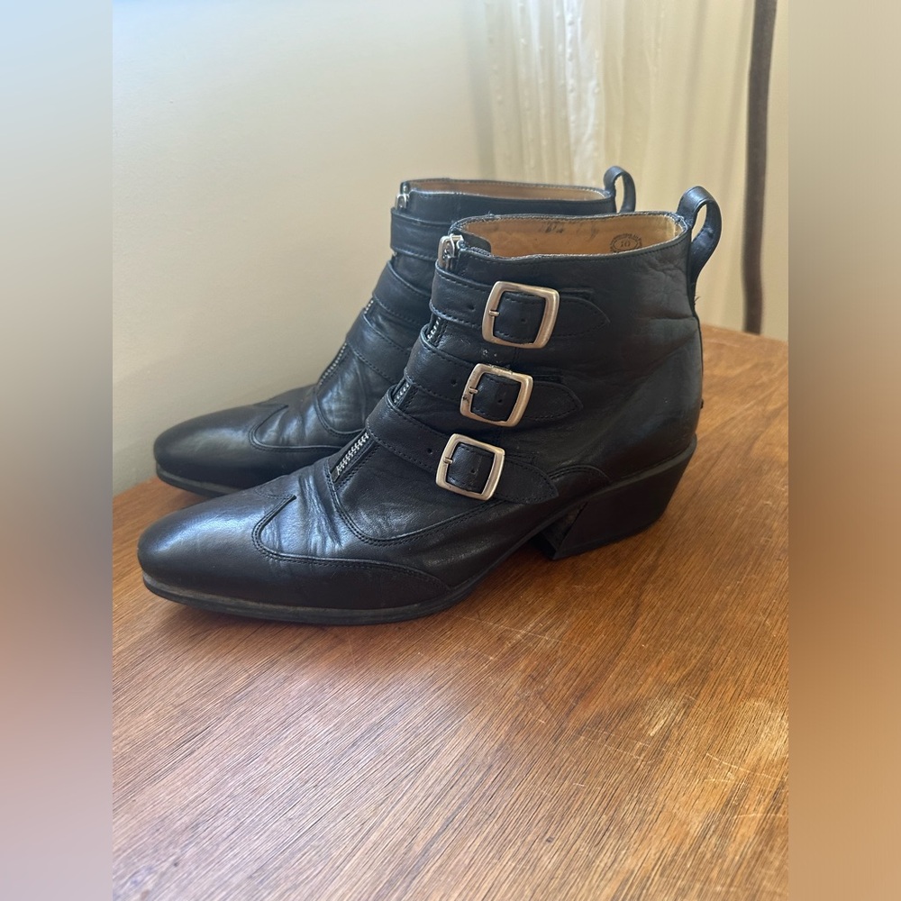 John Fluevog Jett Black Triple Buckle Leather Boots - Discontinued